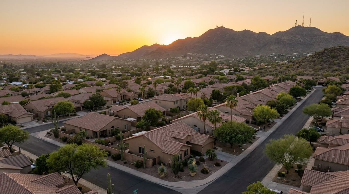 Ahwatukee Foothills at golden hour with South Mountain in the background