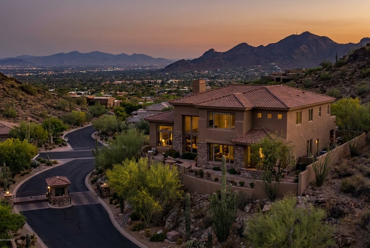 Gated hillside home with mountain views