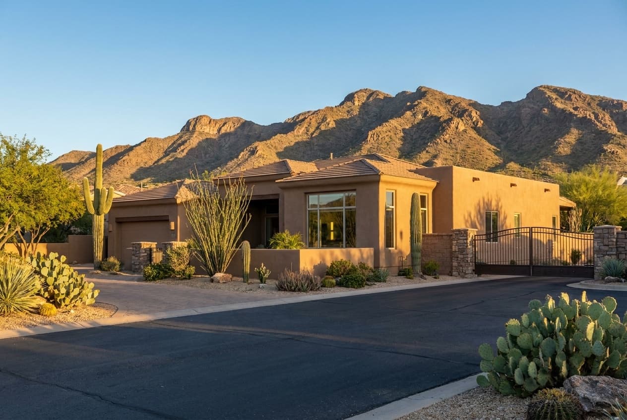 Stucco home with mountain views