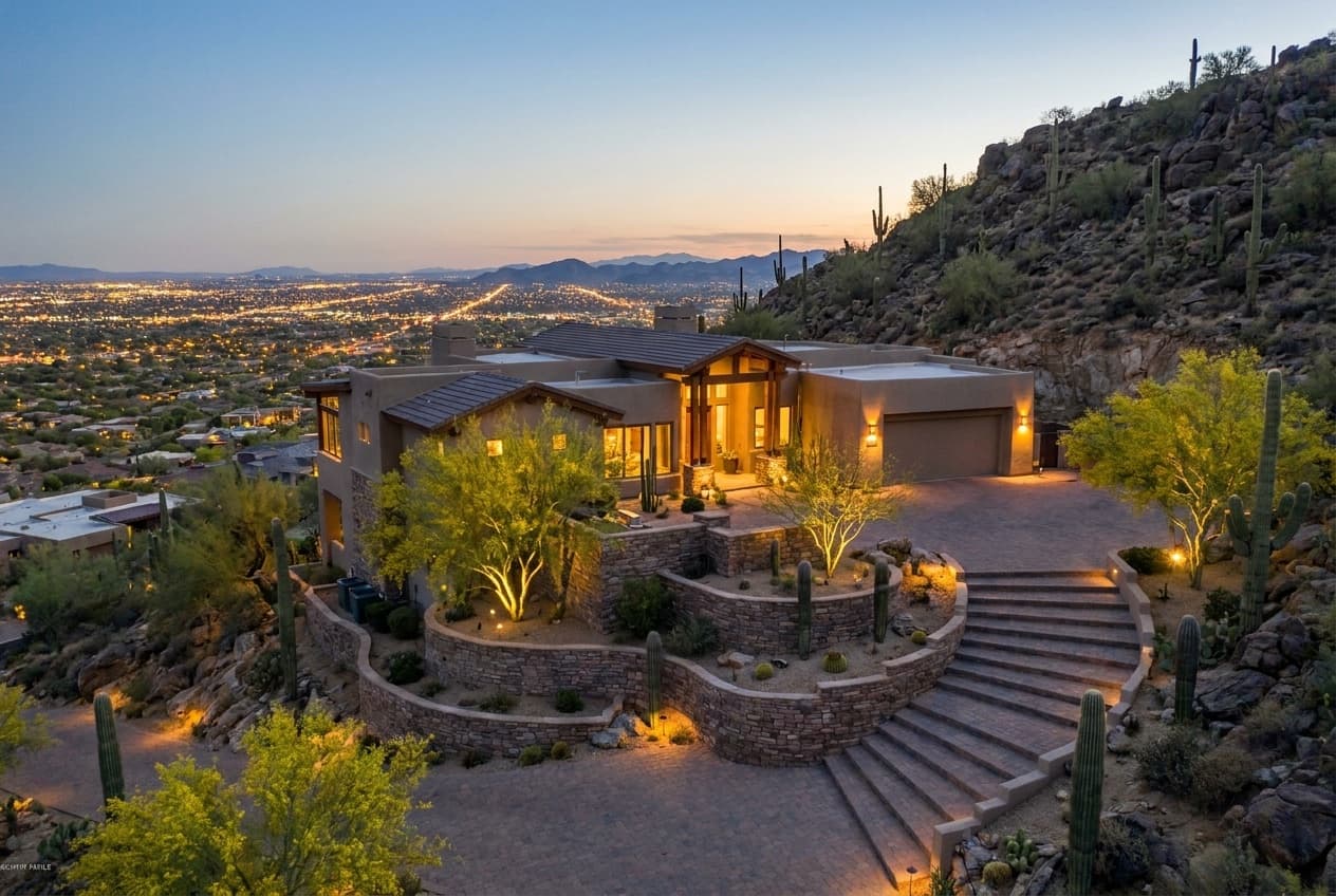 Multi-level hillside home overlooking valley