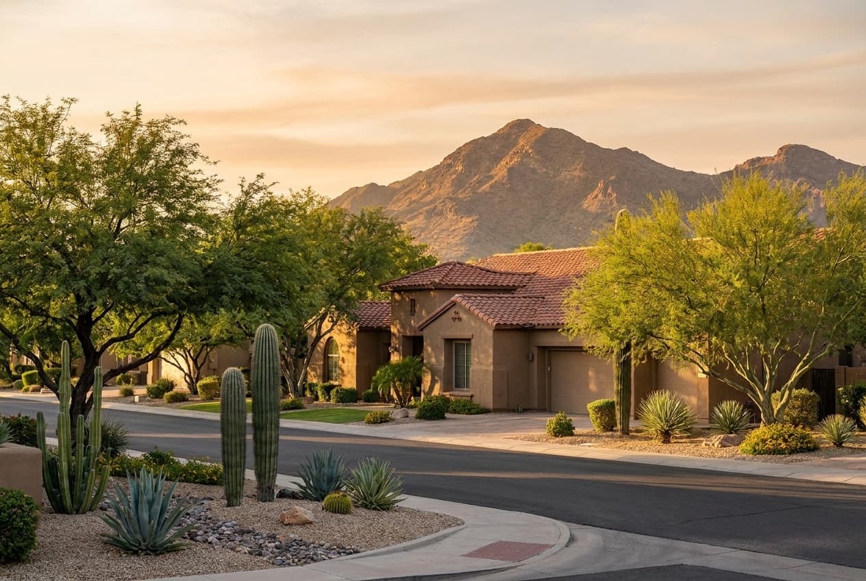 Stucco Southwest home with mountain backdrop