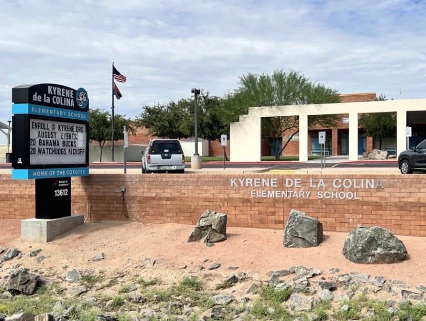 Kyrene de la Colina Elementary School entrance sign and campus