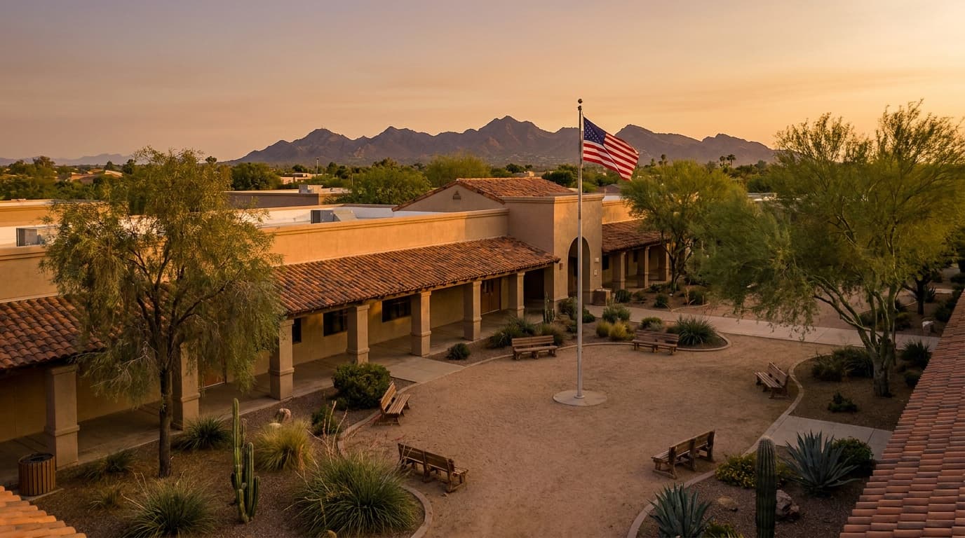 A welcoming Ahwatukee Foothills school campus at golden hour